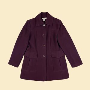 90s/Y2K wool purple trench coat, size M vintage womens jacket by Preston & Yorke